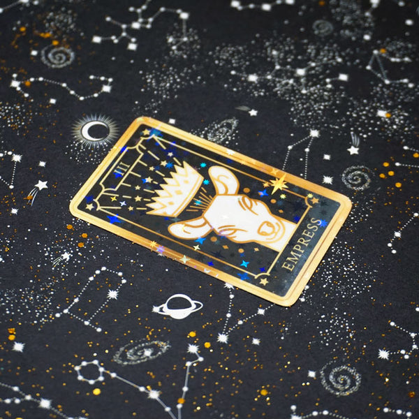 aesthetic stickers of the the empress tarot card with a stars background