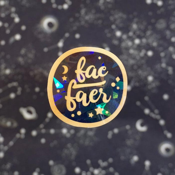 fae faer sticker with stars in the background from a lgbtq friendly business called atelier persephone