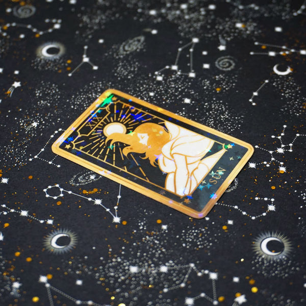 holographic sticker of the sun tarot card 