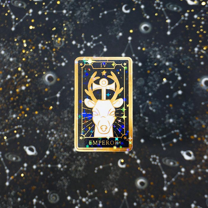 the emperor tarot card as holographic sticker 