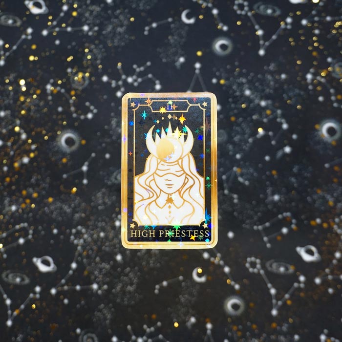 the high priestess tarot card as holo sticker 