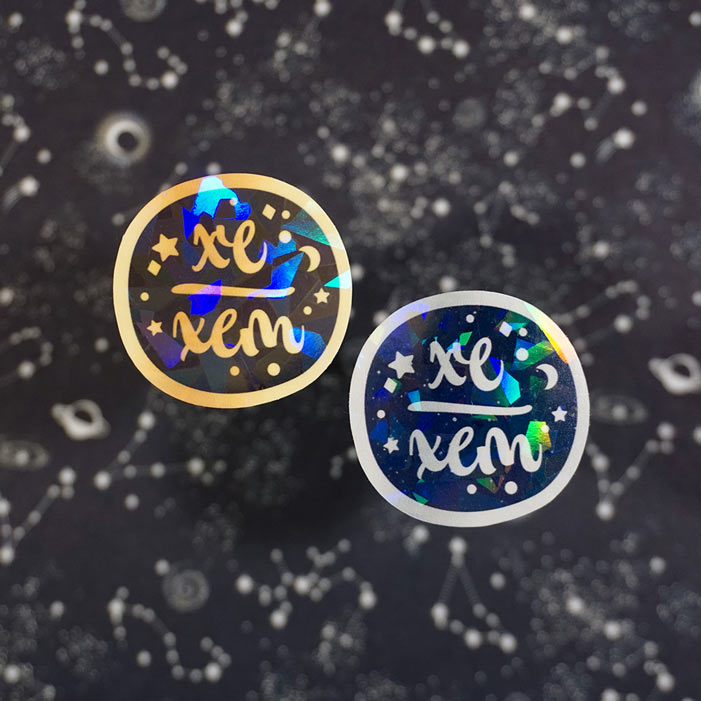 xe xem set of stickers on a black background with stars made by a safe space lgbtq  artist