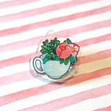 Tea Cup - Acrylic Pin (Floral Invasion) - Atelier Perséphone : bijoux, accessoires et papeterie