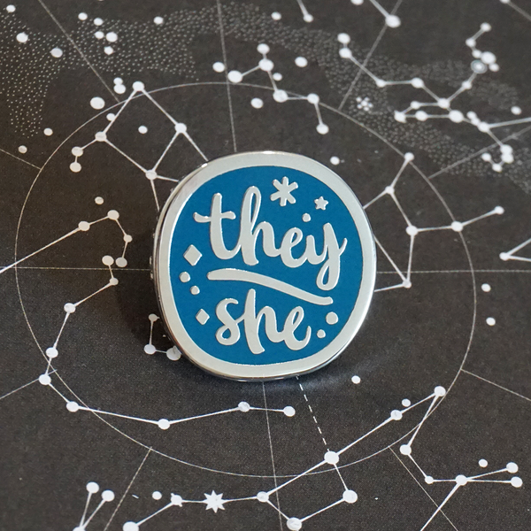 They/She (Silver) - Enamel Pin (Starry Pronouns)