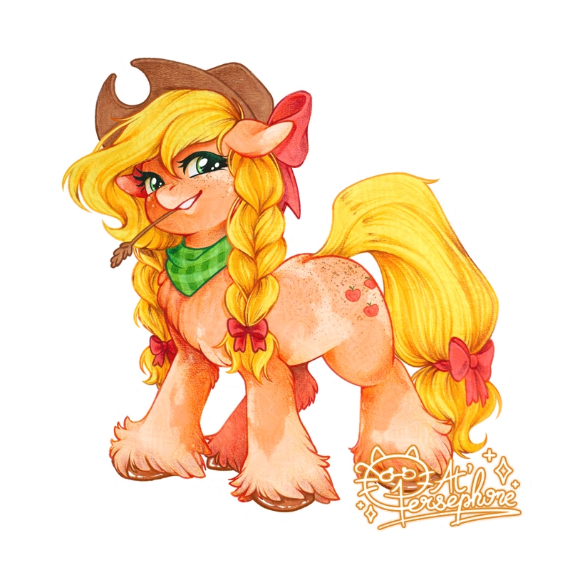 Applejack My Little Pony fan art – cowgirl pony with braids and red bows by Atelier Persephone