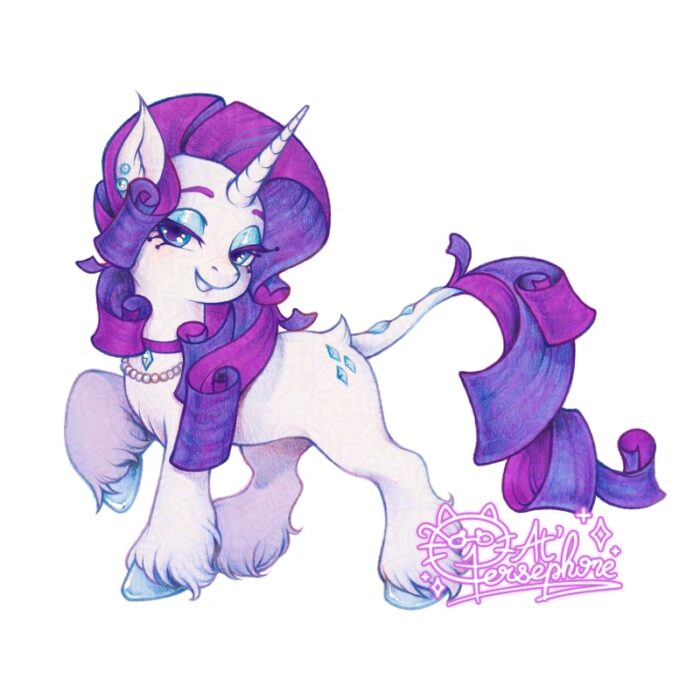 Rarity My Little Pony fan art – elegant unicorn with purple curls and pearl necklace by Atelier Persephone