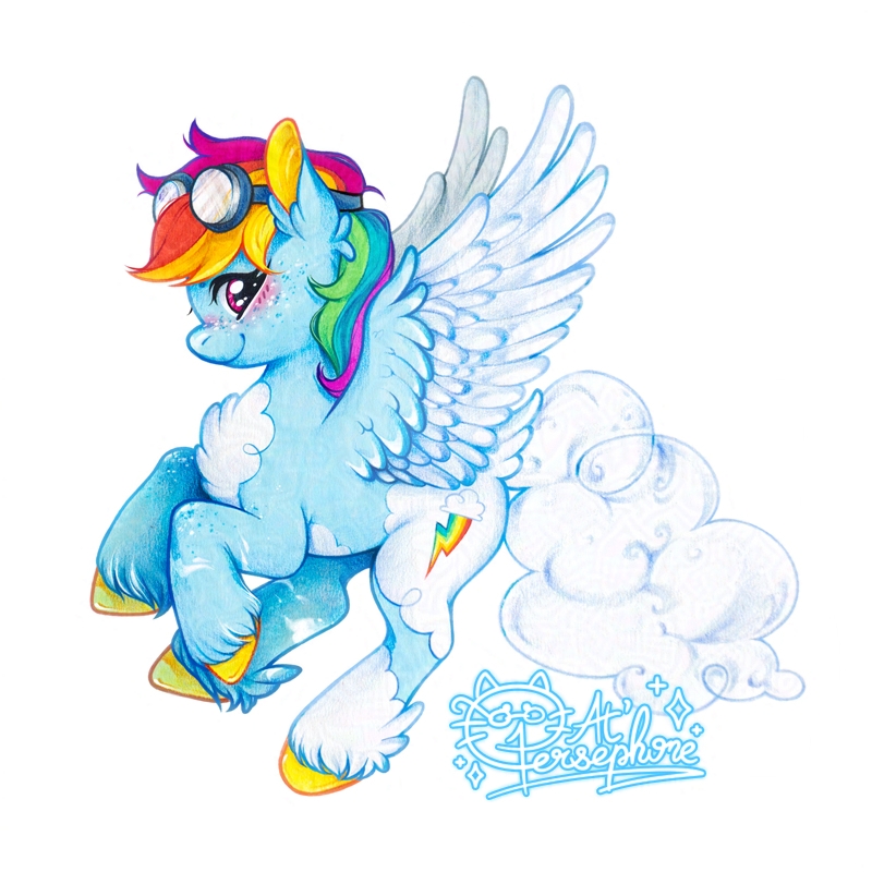 Rainbow Dash My Little Pony fan art – dynamic pose with wings and cloud by Atelier Persephone