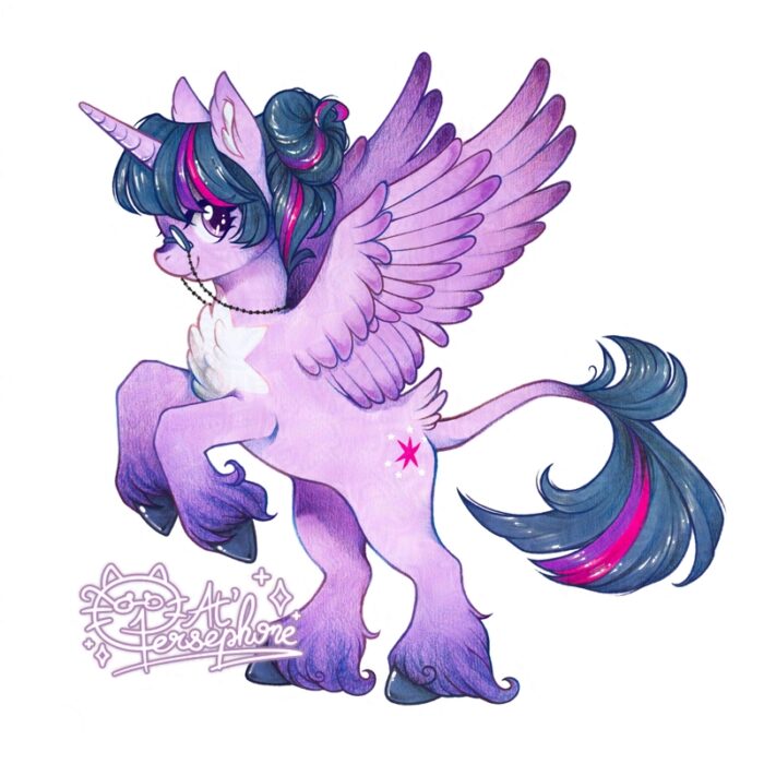 Twilight Sparkle My Little Pony fan art – alicorn rearing with purple wings by Atelier Persephone
